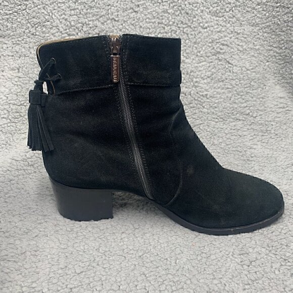 Italeau Black Suede Ankle Boots w/Tassel Side Zip Stacked Heel - Size 39.5/US9 - Picture 6 of 13